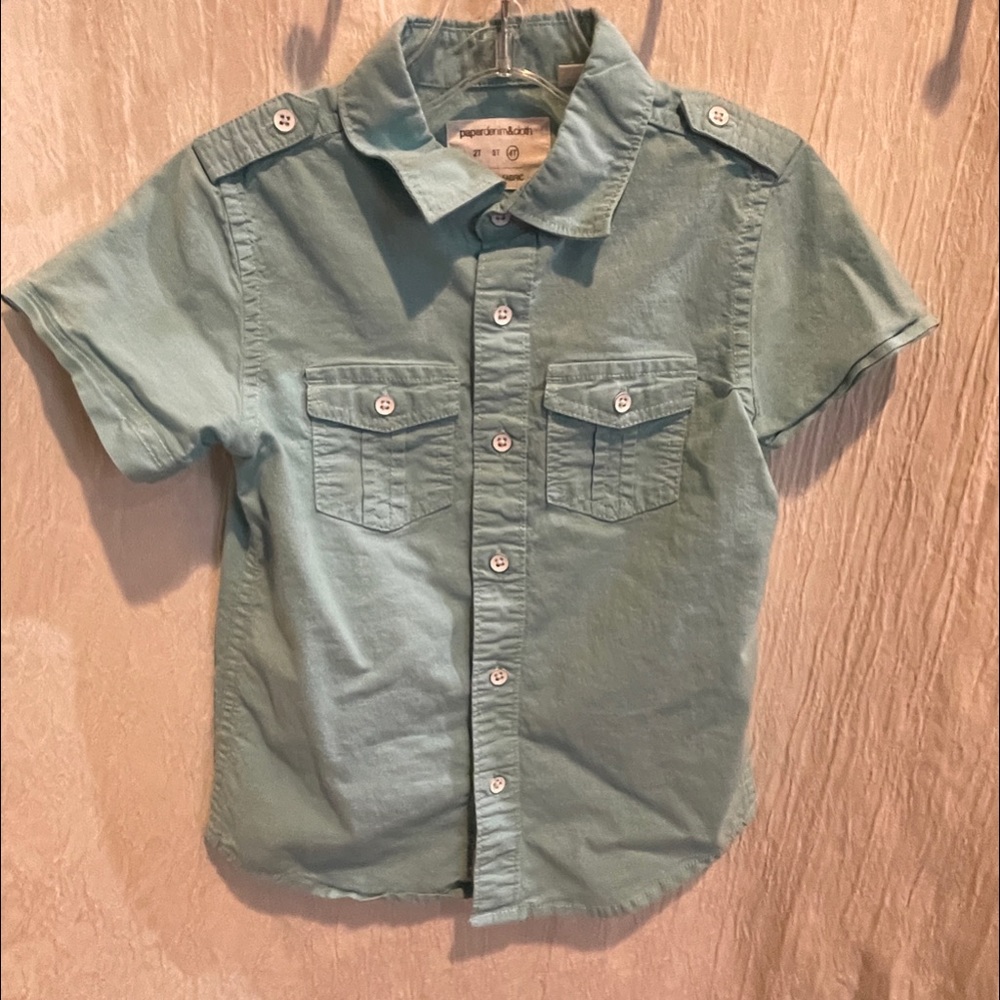 Paper Denim & Cloth Boys Light Blue Camp Shirt Enamel Type Buttons Easter 4T